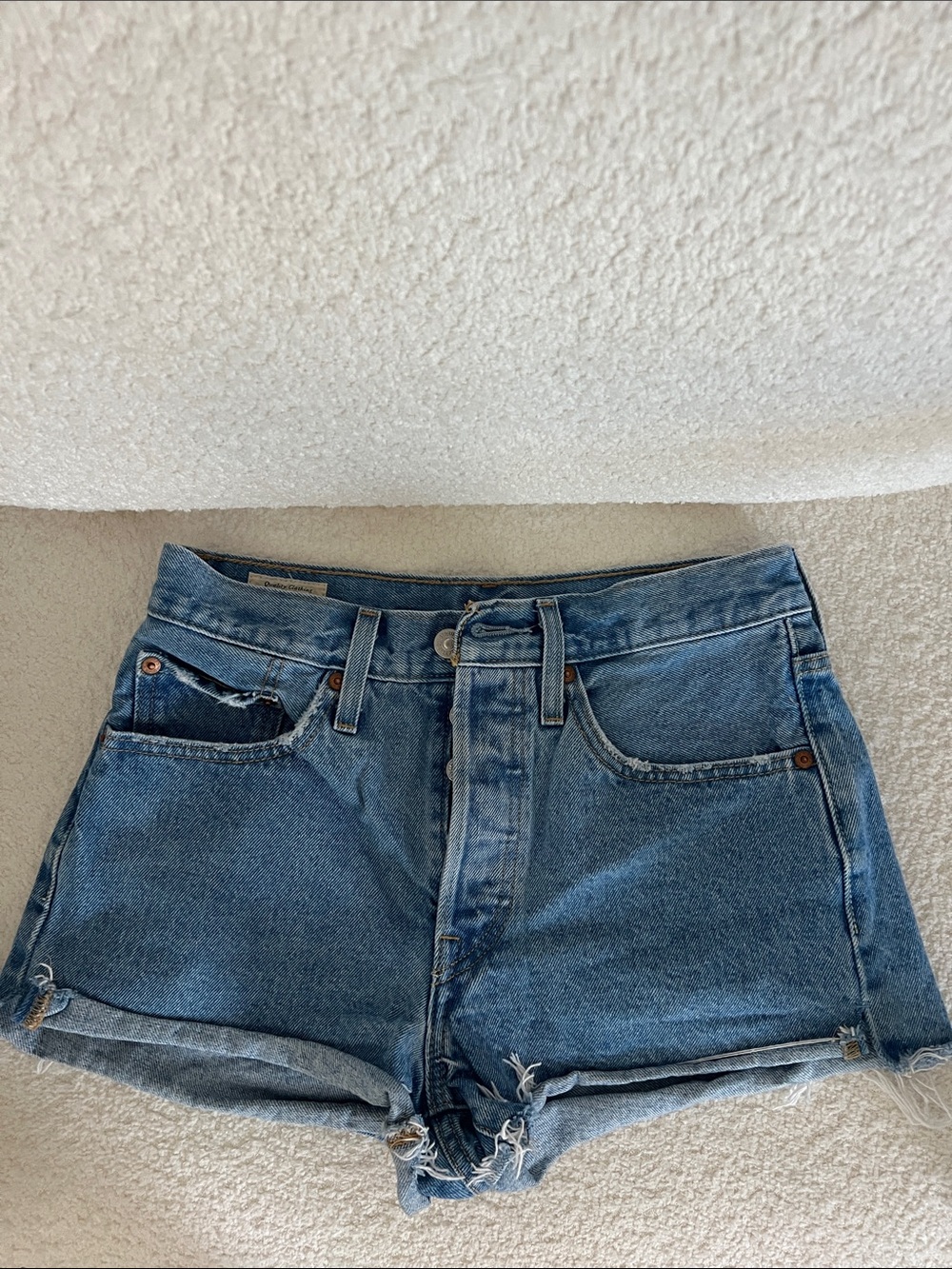Levi's 501 Medium Blue Rolled Hem Denim Shorts